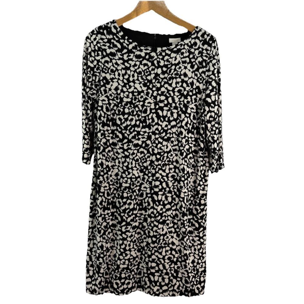 Chico's Women’s Sz 2 (L) So Slimming Sabrina Dress Black/White Animal Print NWT